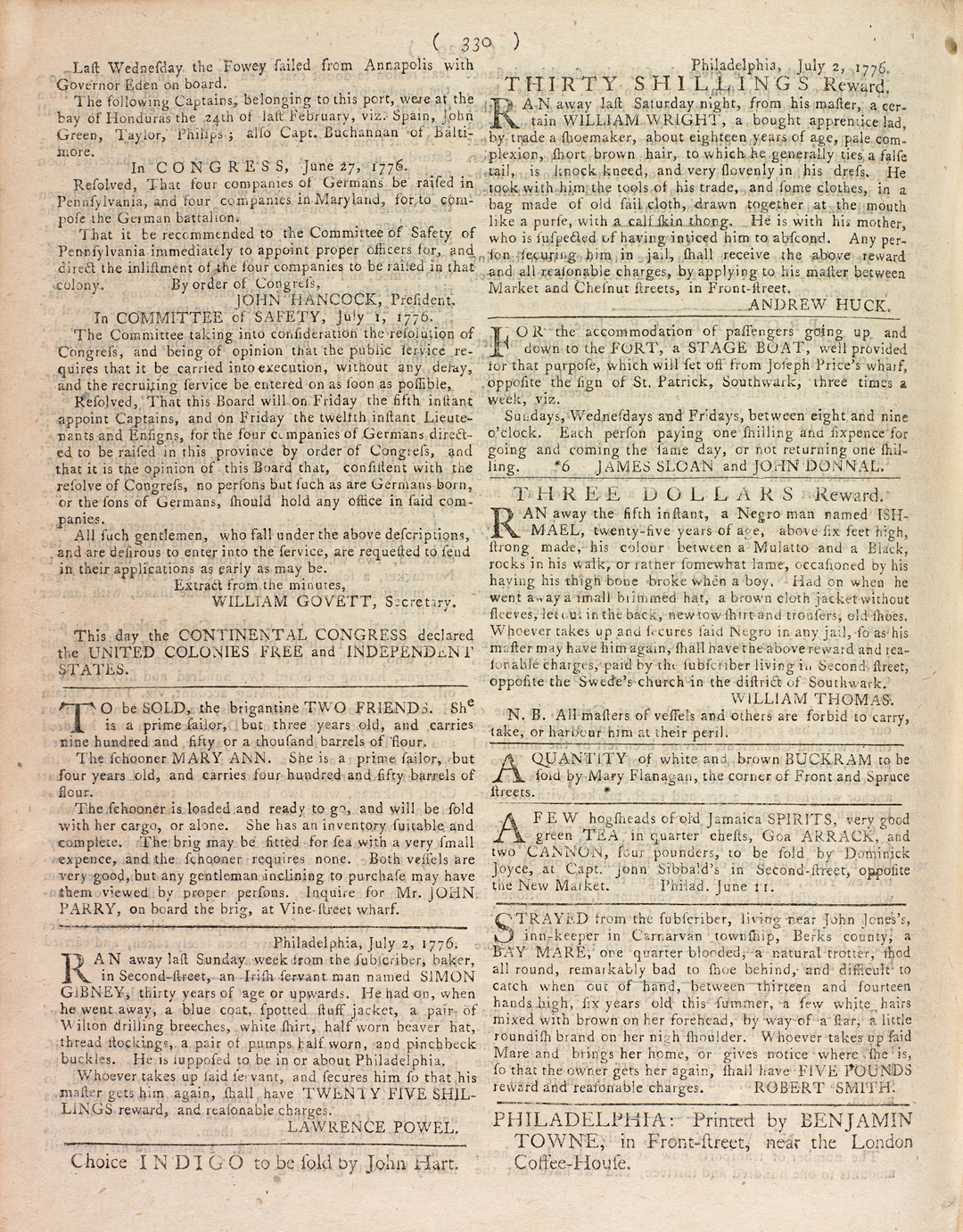 A newspaper on beige paper features two columns of faded black text.