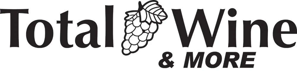 Black and while logo reading "Total Wine & More" with a line drawing of a bundle of grapes.