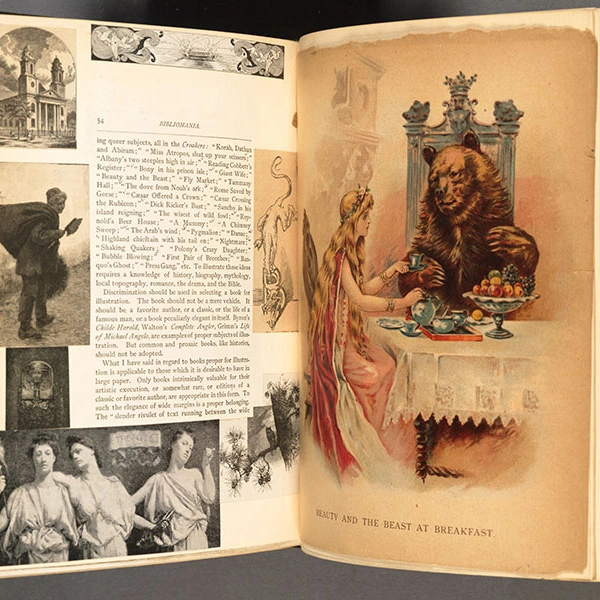 Open book with photos and illustrations.