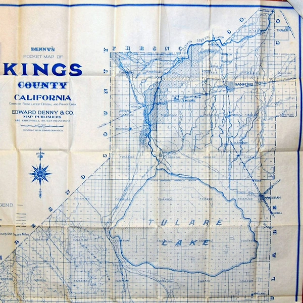 Map of Kings County, California, with an outline of Tulare Lake.