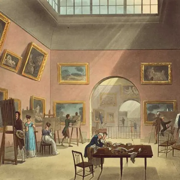 Illustration of 1800s museum exhibition