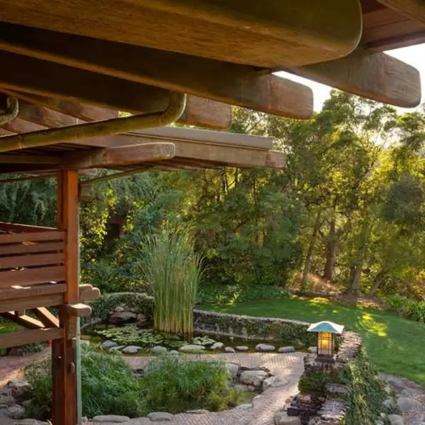 Photo of Gamble House rear terrace