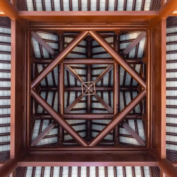 underside view of wood pavilion roof