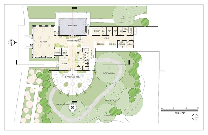 The Rose Garden Tea Room floor plan highlights the new and renovated spaces.