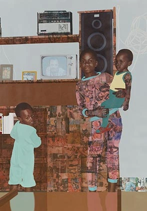 Njideka Akunyili Crosby ,“The Beautyful Ones" Series #9.