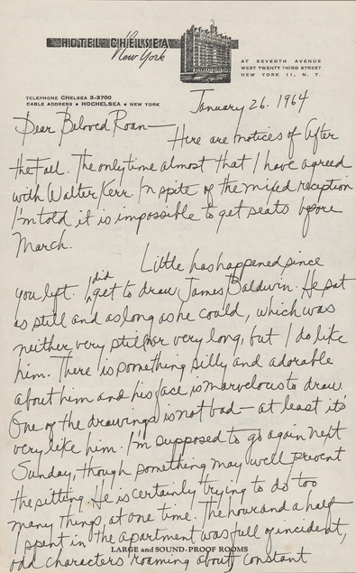 A handwritten letter on stationery from “Hotel Chelsea New York.”