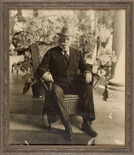 George R. Watson, Portrait of Henry E. Huntington on Loggia of San Marino Residence, April 1919; printed 1927. Gelatin silver print, 22 x 18 3/4 in. The Huntington Library, Art Museum, and Botanical Gardens.