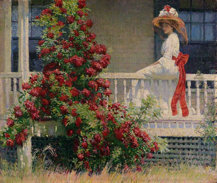 Philip Leslie Hale (1865-1931), The Crimson Rambler, ca. 1908, oil on canvas, 25 1/4 x 30 3/16 in. Pennsylvania Academy of the Fine Arts, Philadelphia, Joseph E. Temple Fund.