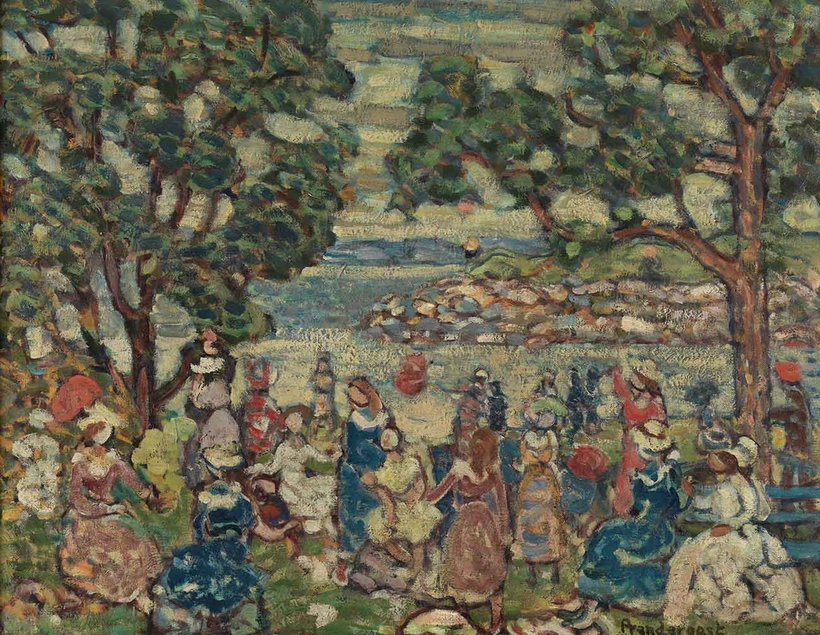 Maurice B. Prendergast (1859-1924), Promenade, ca. 1915-18, oil on canvas. Pennsylvania Academy of the Fine Arts, Philadelphia, The Vivian O. and Meyer P. Potamkin Collection, bequest of Vivian O. Potamkin.