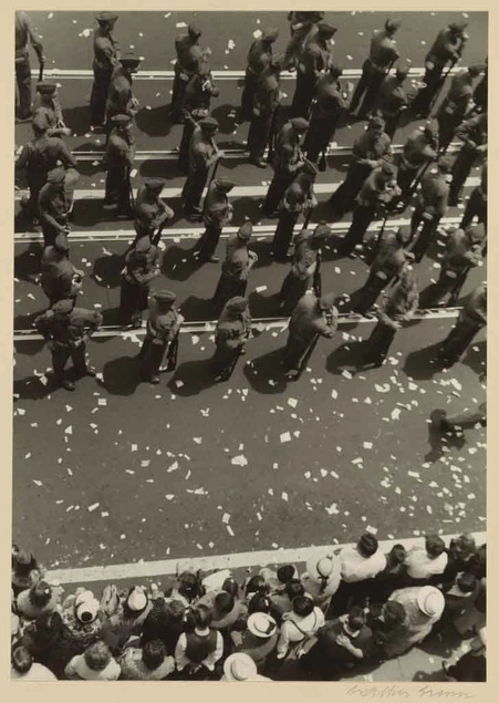 Walker Evans, Bridgeport Parade: Marching Band and Crowd, 1941, gelatin silver print, 7 3/16 × 8 7/8 in. J. Paul Getty Museum, Los Angeles.