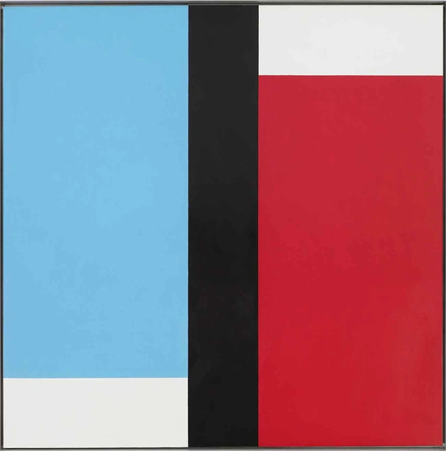 Frederick Hammersley (1919–2009), Adam & Eve, #2 1970, oil on linen on Masonite, 44 × 44 in. Palm Springs Art Museum, 75th Anniversary gift of L.J. Cella and museum purchase with funds derived from previous gift from the Estate of Marjorie Edris © Frederick Hammersley Foundation