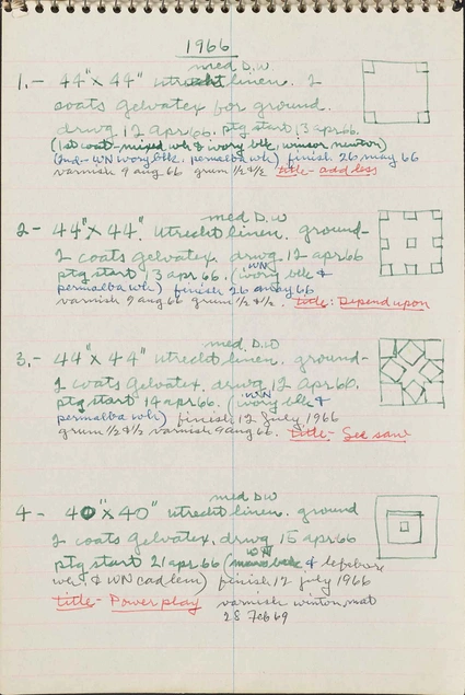 Frederick Hammersley (1919–2009), Study for See saw, #3, 1966, Painting Book #2, spiral-bound stenographer’s notebook with pen, 9 1⁄4 × 6 in. Getty Research Institute, Los Angeles, gift of the Frederick Hammersley Foundation. © Frederick Hammersley Foundation