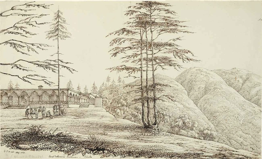 Col. George Francis White (British, 1808-1898), Lord Dalhousie's Residence, Simla, 1831, pen and ink.