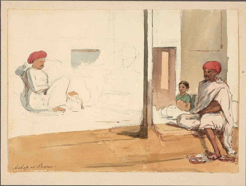 Attributed to William H. Carpenter, Jr. (British, 1818-1899), Shop at Poona, ca. 1850-57, watercolor, Gift of Donald C. Whitton.