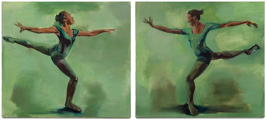 Lynette Yiadom-Boakye, Harp-Strum, 2016. Oil on canvas, diptych: 71 x 79 in. each. © Lynette Yiadom-Boakye. Courtesy of the artist, Jack Shainman Gallery, New York and Corvi-Mora, London.