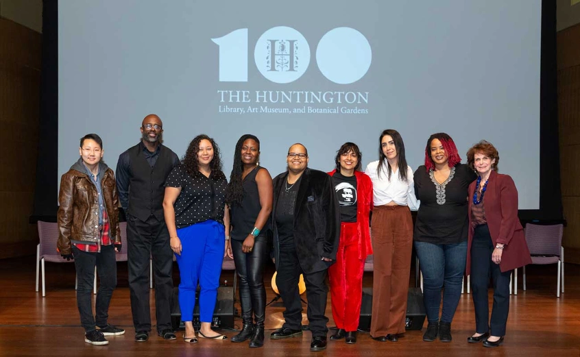 President Karen Lawrence (far right) with participants in Octavia Butler’s Parables: A Music Talk with Toshi Reagon. (L-R): Sophie Kim, Phil Allen, Shelley De Leon, Juliette Jones, Toshi Reagon, Claudia L. Peña, Melodie Yashar, and Tamisha A. Tyler.