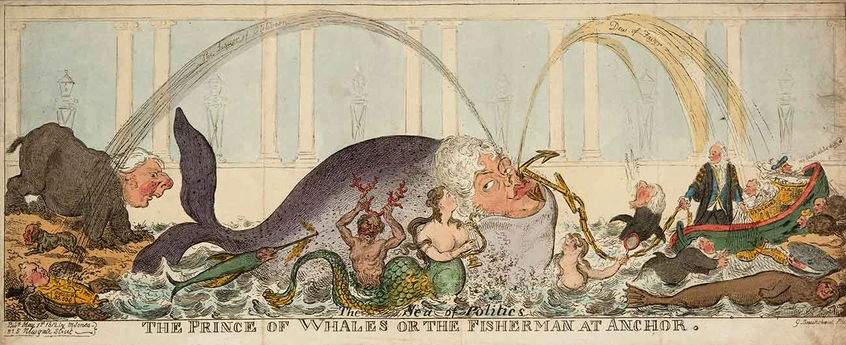 George Cruikshank, “The Prince of Whales,” hand-colored engraved print, May 1, 1812.