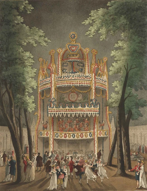 Thomas Rowlandson, “Vauxhall Gardens,” from Microcosm of London, London: T. Bensley, [1808–11?]. The Huntington Library, Art Collections, and Botanical Gardens