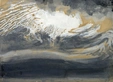  A painting of wispy clouds in white, blue, brown, and gray.