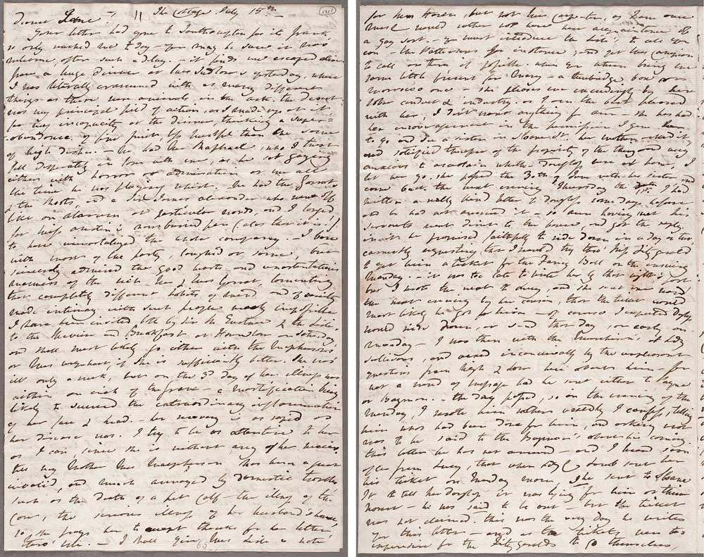 Anna Maria Porter to Jane Porter, July 15, 1820. First page (left) and second page of a four-page letter.