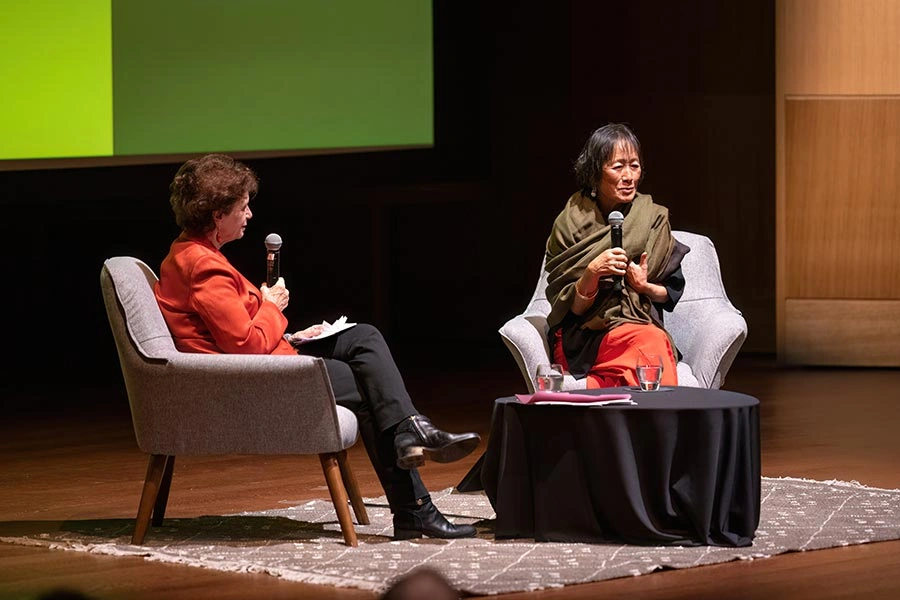 Karen R. Lawrence and Billie Tsien in conversation on a stage.