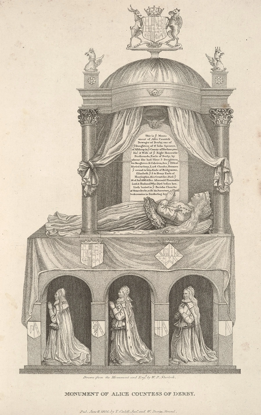 Engraving of tomb of Alice Spencer Stanley Egerton