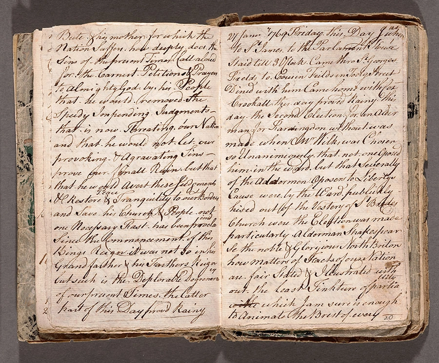 Two pages of an 18th-century diary with cursive writing.